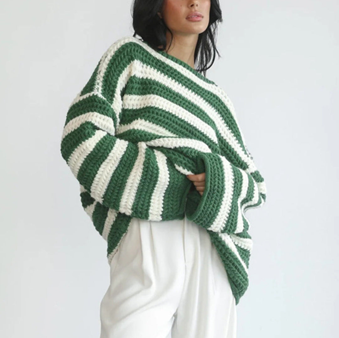 Damen Pullover mit Rundhalsausschnitt und langen Ärmeln, gestreift