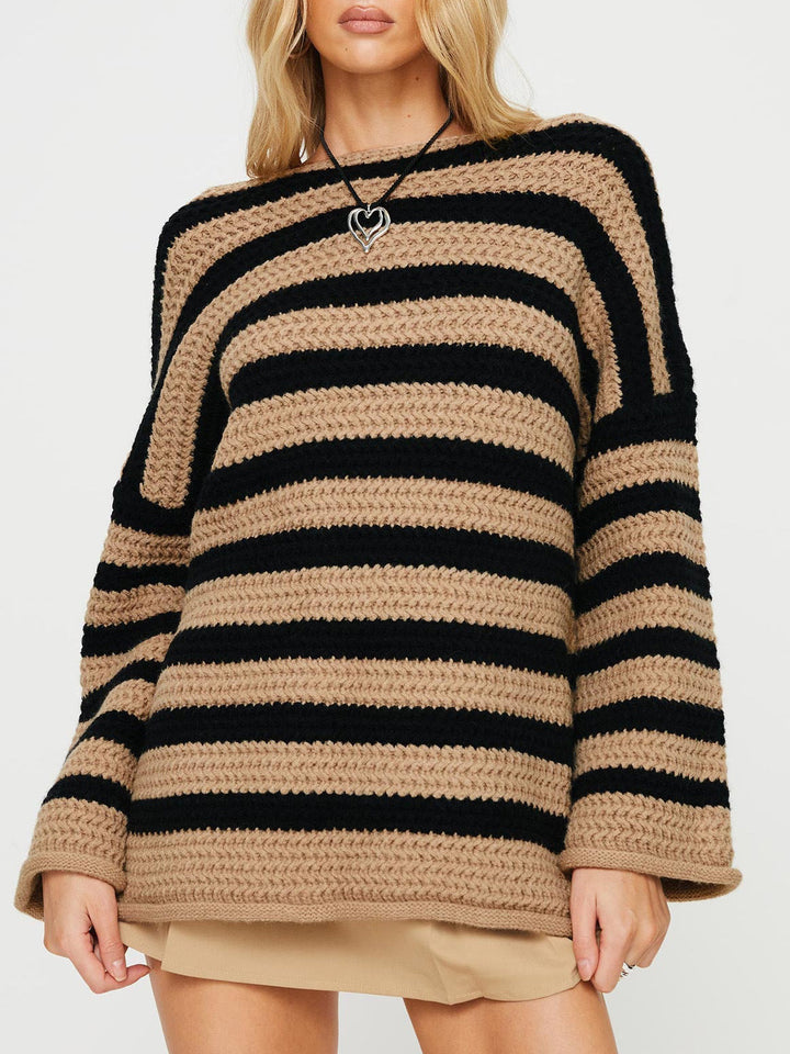 Damen Pullover mit Rundhalsausschnitt und langen Ärmeln, gestreift