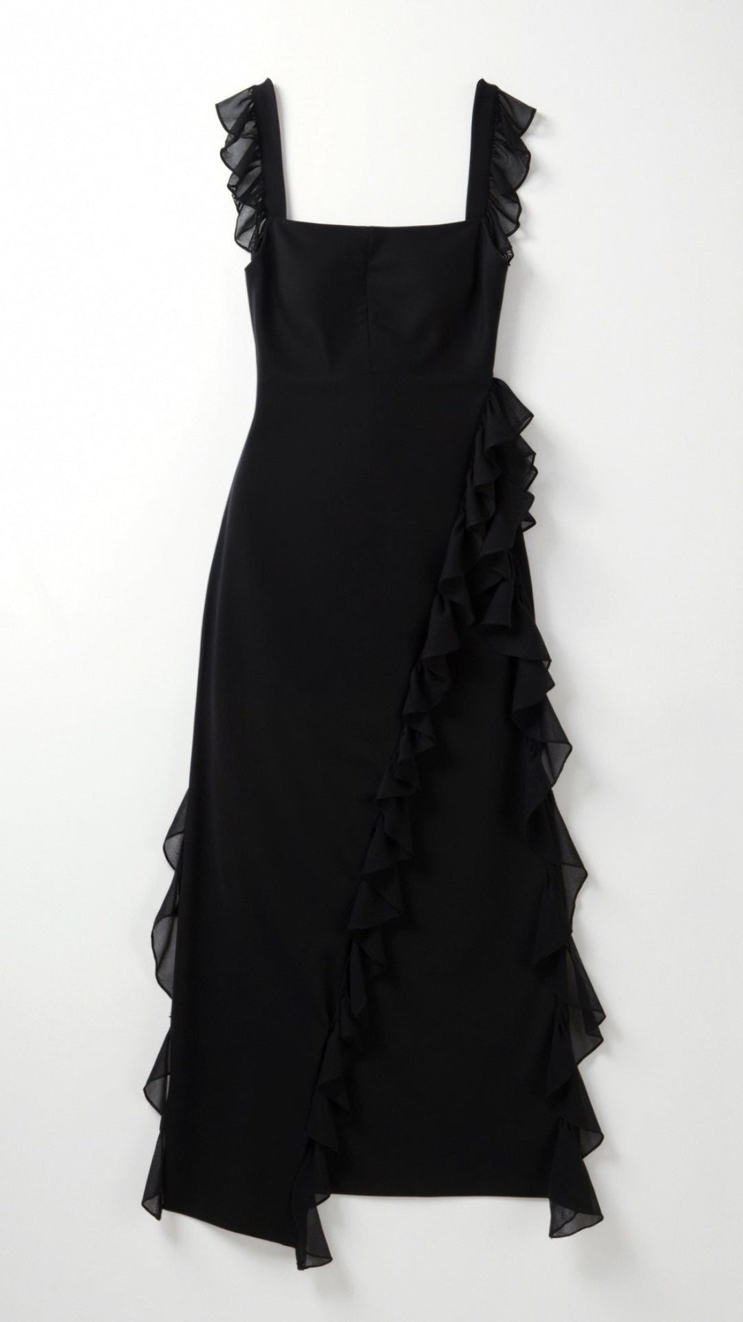 Nina | Damen Maxikleid mit seitlichem Schlitz und Rüschen