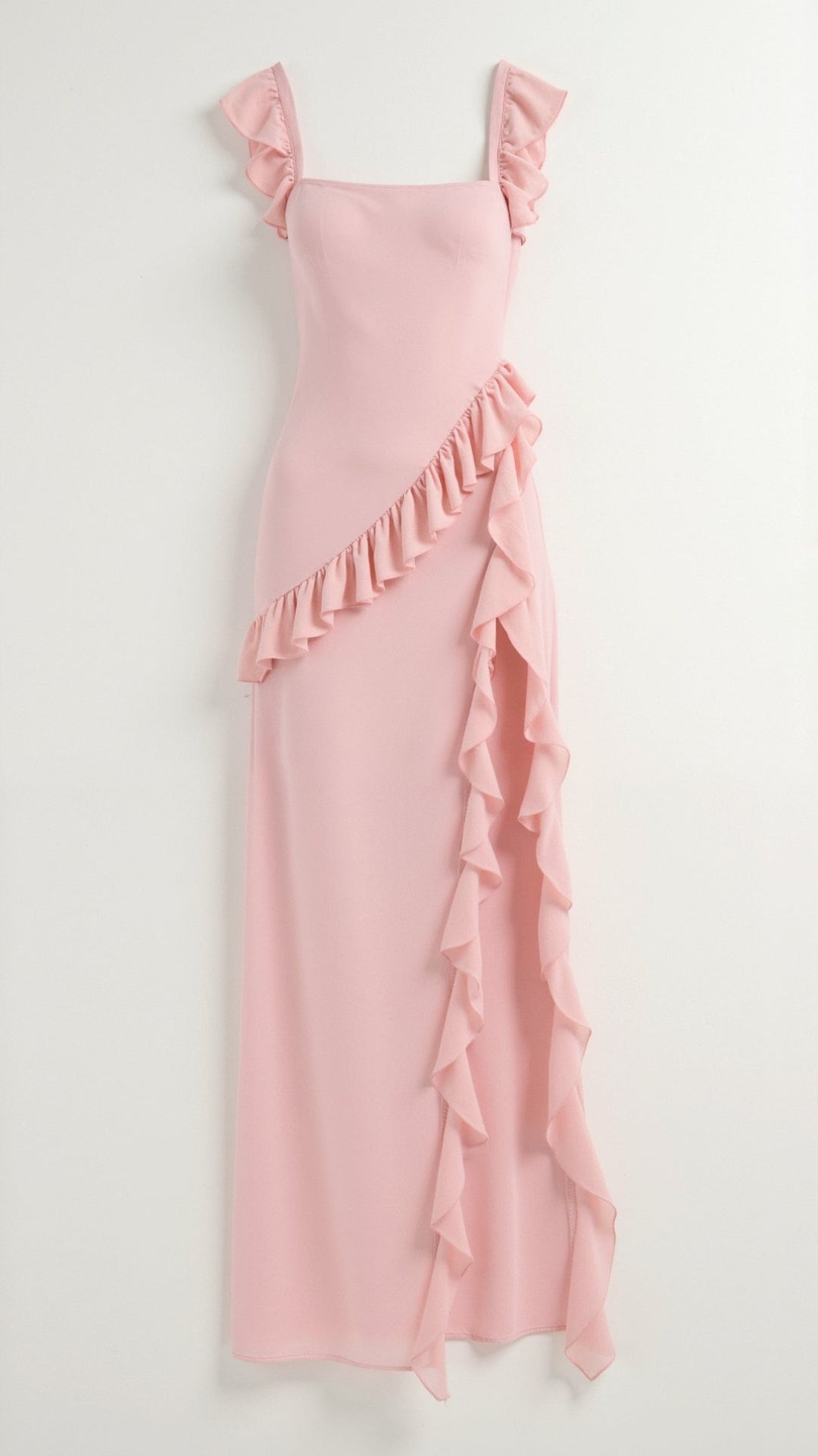 Nina | Damen Maxikleid mit seitlichem Schlitz und Rüschen
