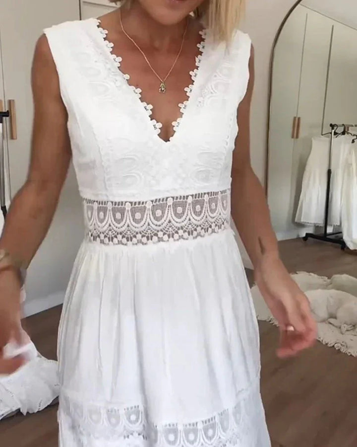 Hannah | Damen Spitzen-V-Ausschnitt-Maxikleid
