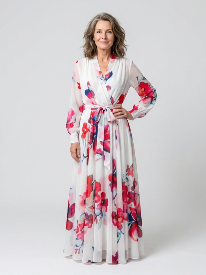 Lillian | Floral Langärmliges Wickel-Maxi-Kleid für Damen