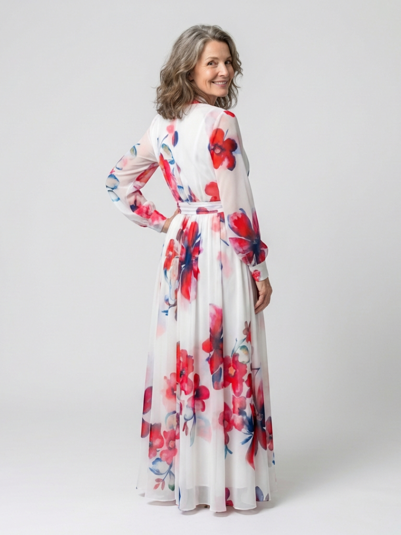 Lillian | Floral Langärmliges Wickel-Maxi-Kleid für Damen