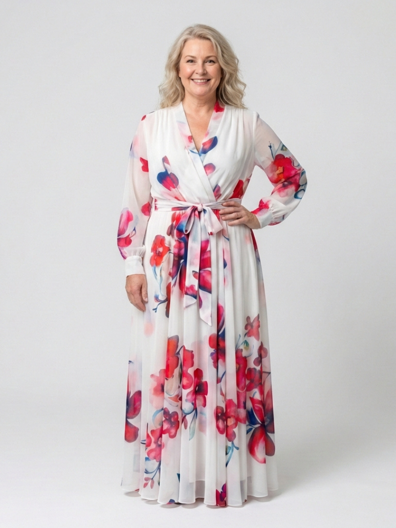Lillian | Floral Langärmliges Wickel-Maxi-Kleid für Damen