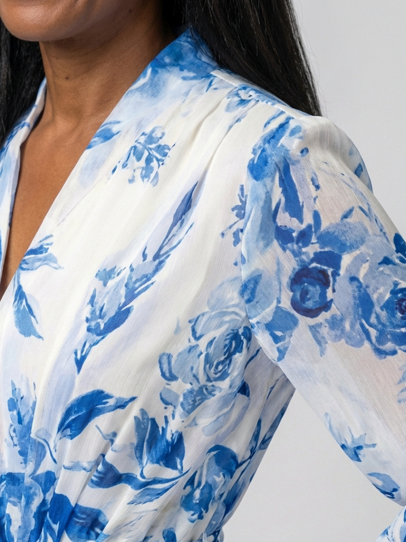 Lillian | Floral Langärmliges Wickel-Maxi-Kleid für Damen