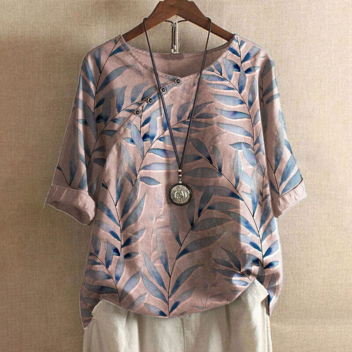 Claudine | Bluse für Damen mit Blattdruck und Knopfdetails