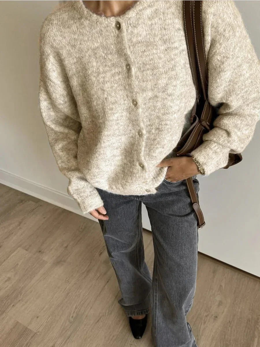 Damen Cardigan mit Rundhalsausschnitt, Knöpfen und langen Ärmeln