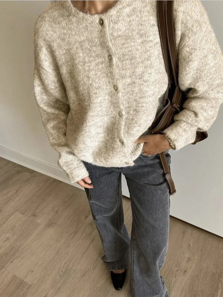 Damen Cardigan mit Rundhalsausschnitt, Knöpfen und langen Ärmeln