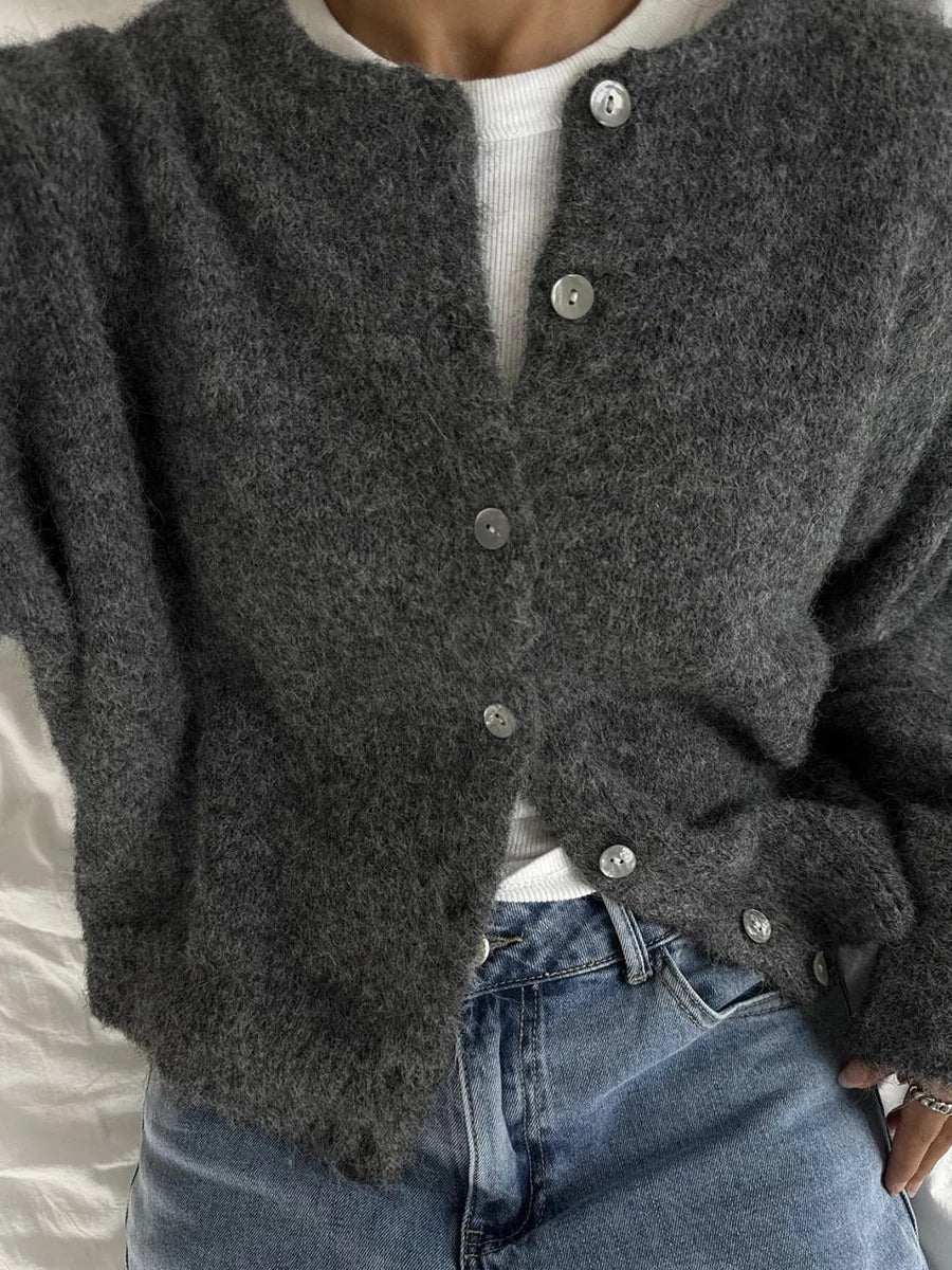 Damen Cardigan mit Rundhalsausschnitt, Knöpfen und langen Ärmeln