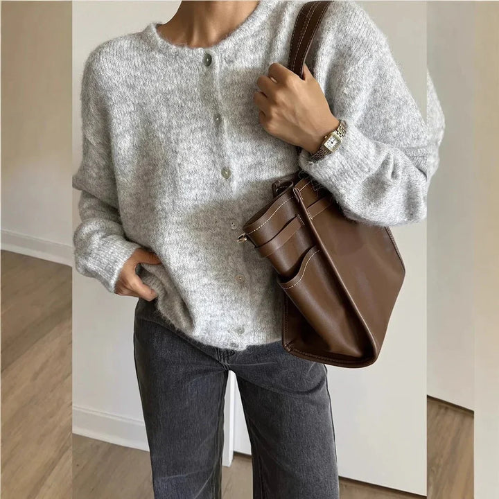 Damen Cardigan mit Rundhalsausschnitt, Knöpfen und langen Ärmeln