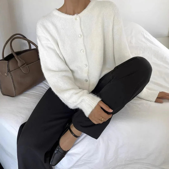 Damen Cardigan mit Rundhalsausschnitt, Knöpfen und langen Ärmeln