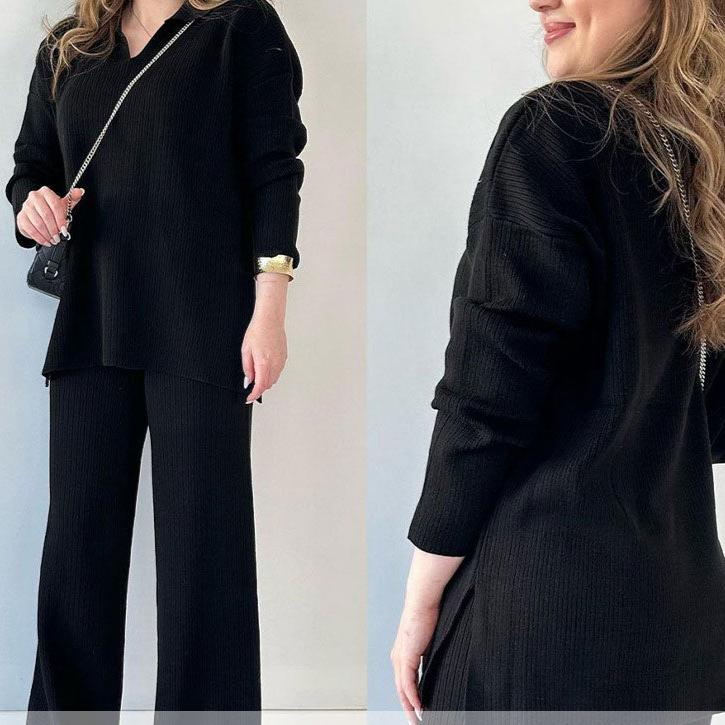 Rosalie | Lässiges Zweiteiler-Set für Damen mit V-Ausschnitt und Schlitz