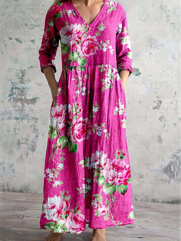 Rosaline | Bold Blossom Maxikleid für Damen mit Blumenmuster und V-Ausschnitt