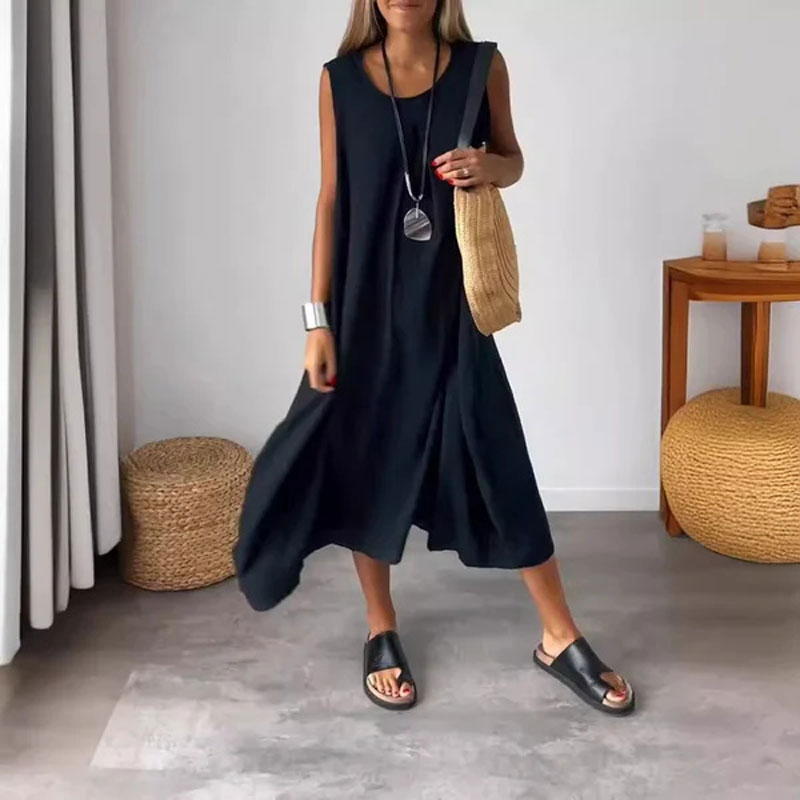 Noemi | Lässiges ärmelloses Midikleid für Damen mit Taschen