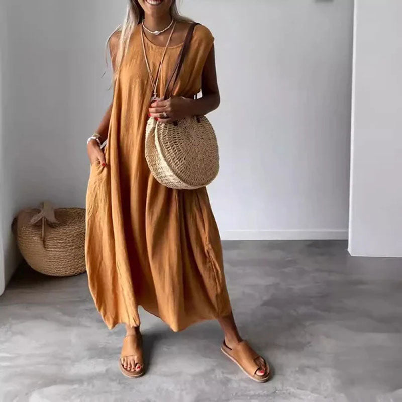 Noemi | Lässiges ärmelloses Midikleid für Damen mit Taschen