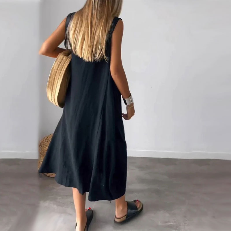 Noemi | Lässiges ärmelloses Midikleid für Damen mit Taschen