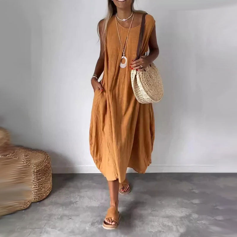 Noemi | Lässiges ärmelloses Midikleid für Damen mit Taschen