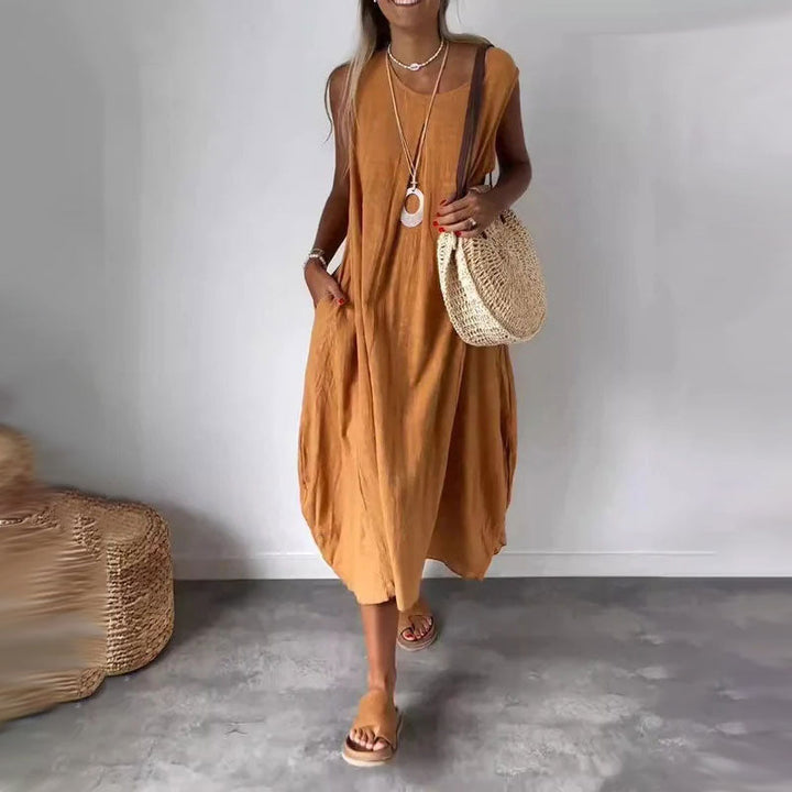 Noemi | Lässiges ärmelloses Midikleid für Damen mit Taschen