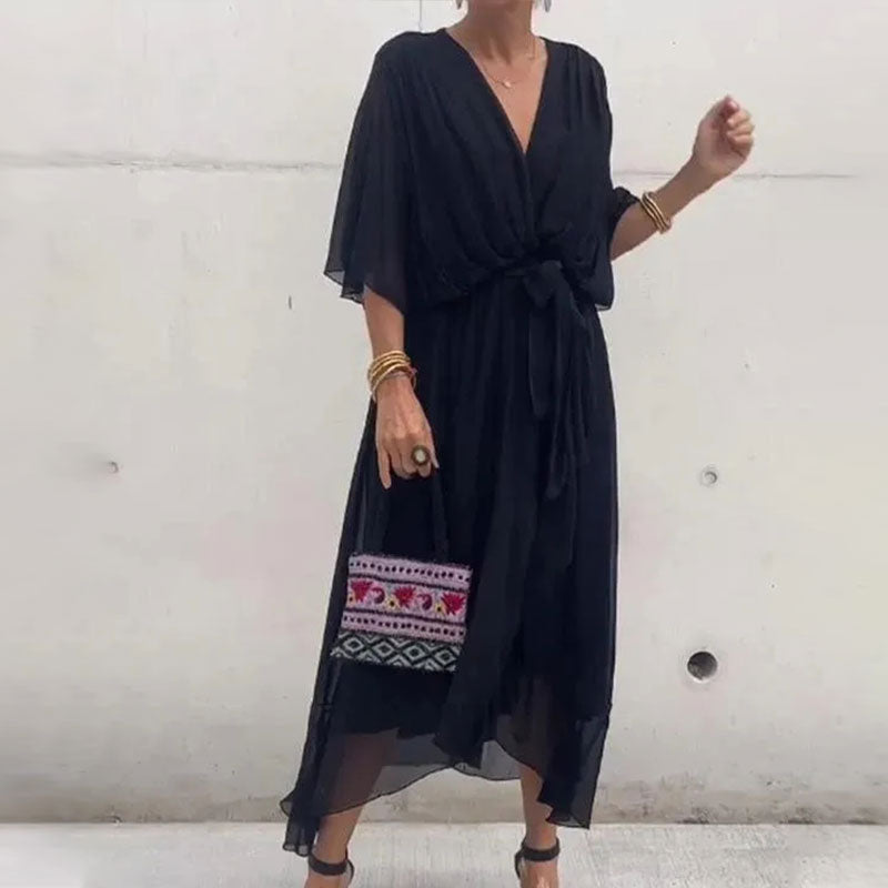 NICOLE | Elegantes Kleid mit V-Ausschnitt und kurzen Ärmeln