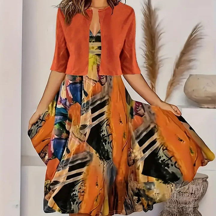 Serelina Chic Geschichtetes Outfit für Damen mit V-Ausschnitt und 3/4-Ärmeln