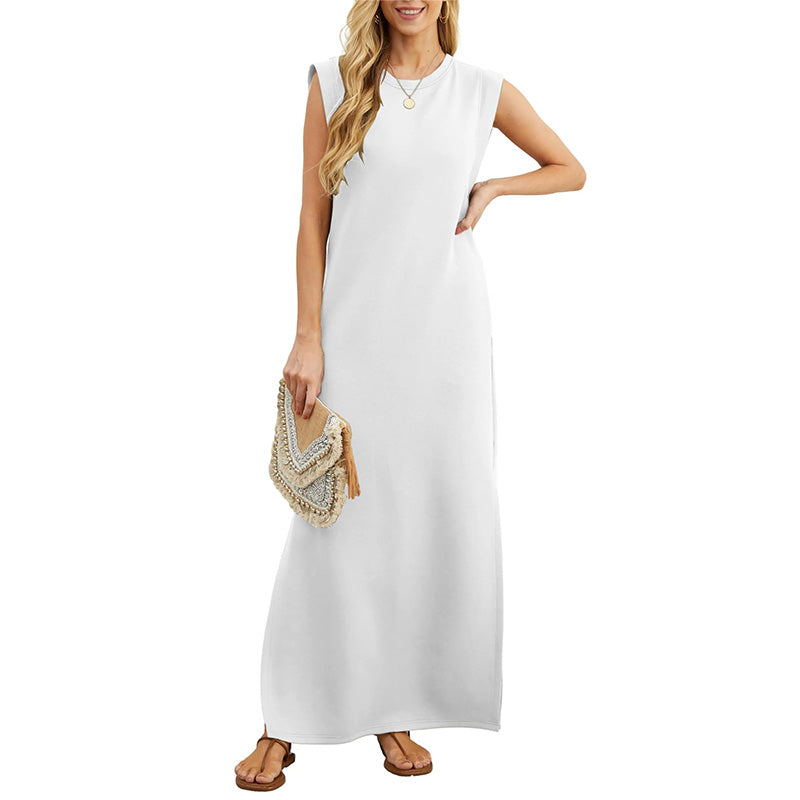 Maliya | Ärmelloses lässiges Maxikleid für Damen mit Rundhalsausschnitt