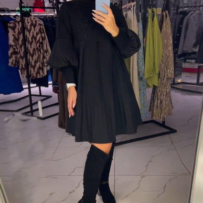 Ashley | Elegantes Midikleid für Damen mit Rundhalsausschnitt und langen Ärmeln