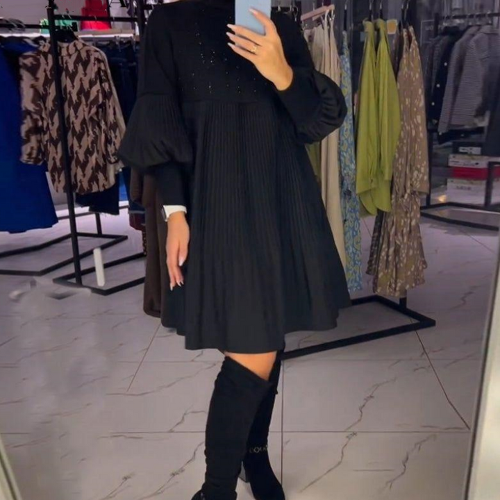 Ashley | Elegantes Midikleid für Damen mit Rundhalsausschnitt und langen Ärmeln