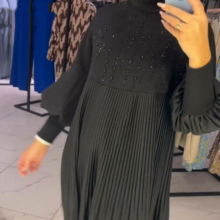Marlene | Plus-Size Midikleid für Damen mit Stehkragen und Laternenärmeln