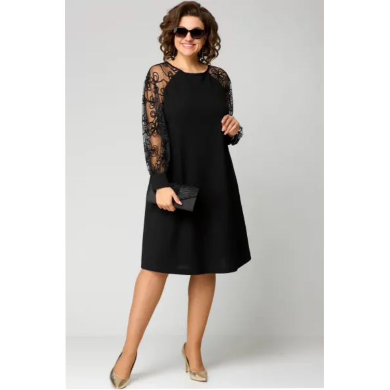Elara | Elegantes Kleid für Damen mit Rundhalsausschnitt und langen Ärmeln