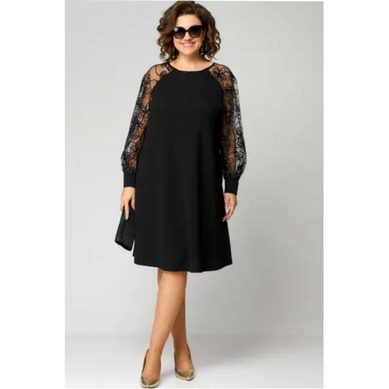 Elara | Elegantes Kleid für Damen mit Rundhalsausschnitt und langen Ärmeln