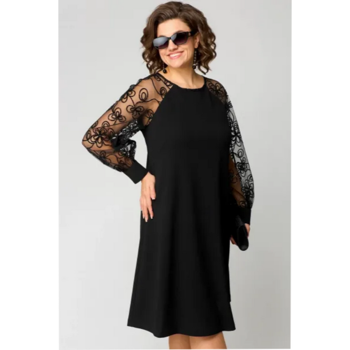 Elara | Elegantes Kleid für Damen mit Rundhalsausschnitt und langen Ärmeln
