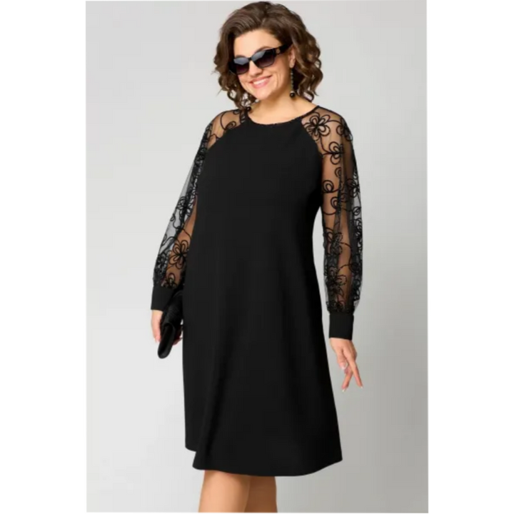Elara | Elegantes Kleid für Damen mit Rundhalsausschnitt und langen Ärmeln