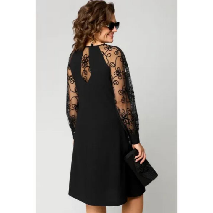 Elara | Elegantes Kleid für Damen mit Rundhalsausschnitt und langen Ärmeln