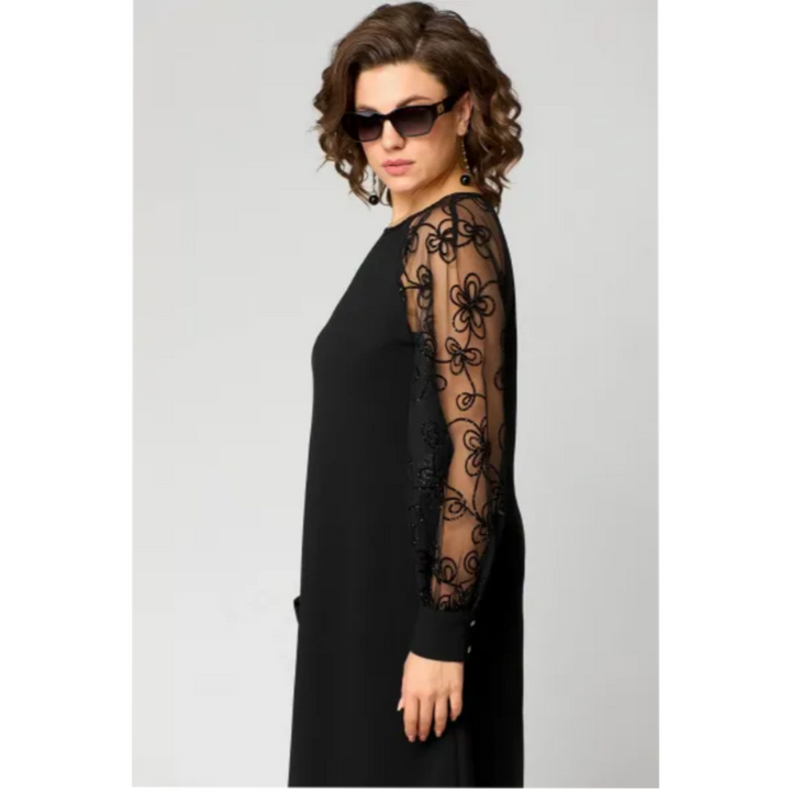Elara | Elegantes Kleid für Damen mit Rundhalsausschnitt und langen Ärmeln