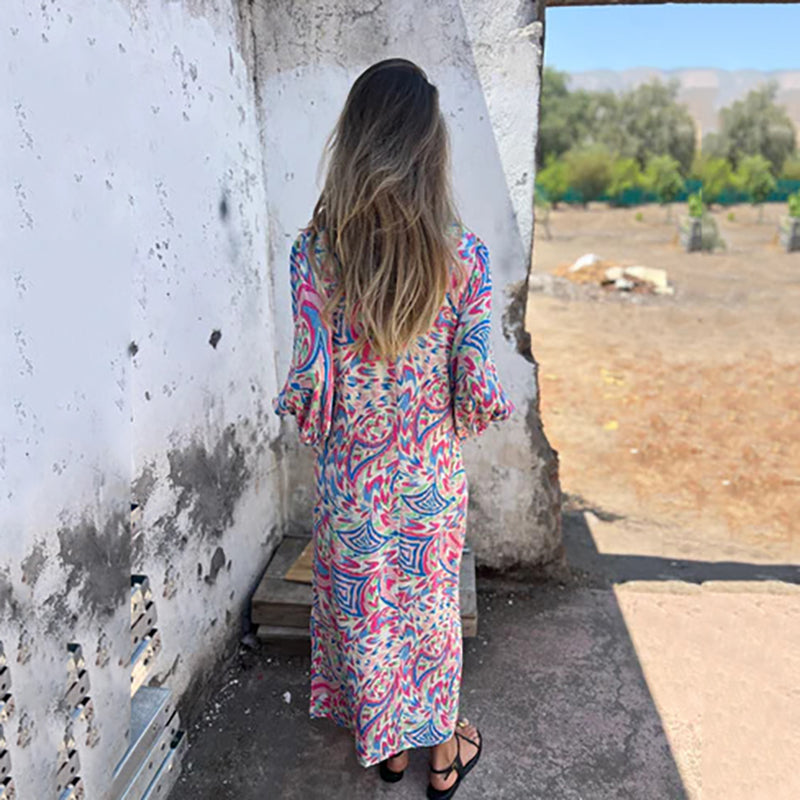Lowri | Stylisches Maxikleid für Damen mit V-Ausschnitt und 3/4-Ärmeln