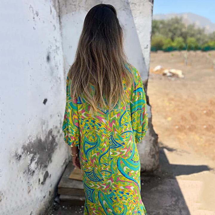 Lowri | Stylisches Maxikleid für Damen mit V-Ausschnitt und 3/4-Ärmeln