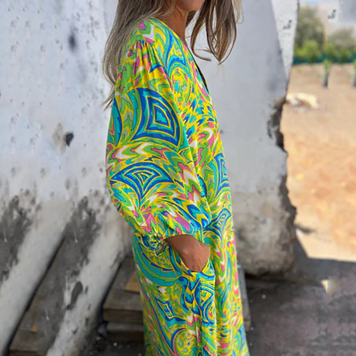 Lowri | Stylisches Maxikleid für Damen mit V-Ausschnitt und 3/4-Ärmeln