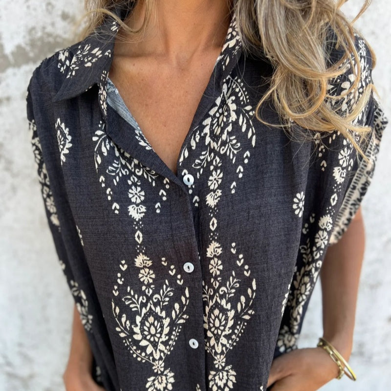 Mica | Vintage Boho Minikleid für Damen mit Blumenmuster und V-Ausschnitt