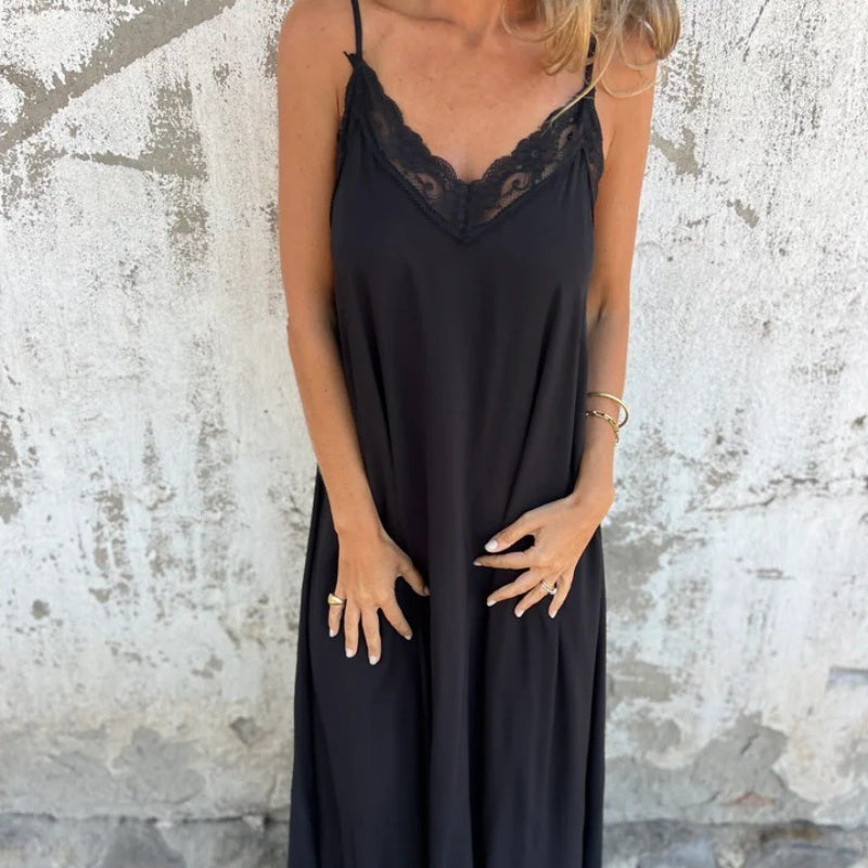 Ria | Elegantes V-Ausschnitt Maxikleid für Damen mit Spaghettiträgern