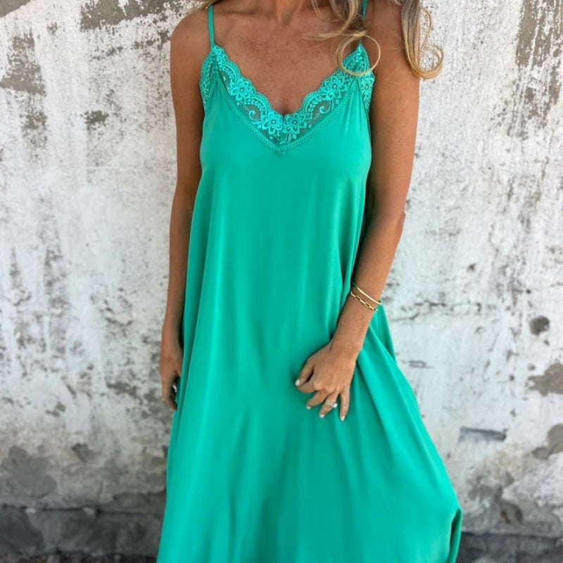 Ria | Elegantes V-Ausschnitt Maxikleid für Damen mit Spaghettiträgern