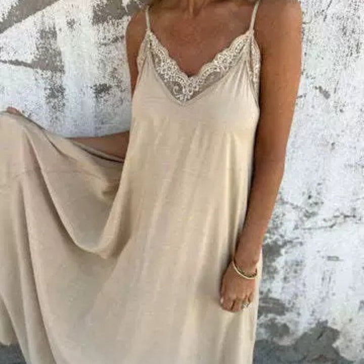 Ria | Elegantes V-Ausschnitt Maxikleid für Damen mit Spaghettiträgern