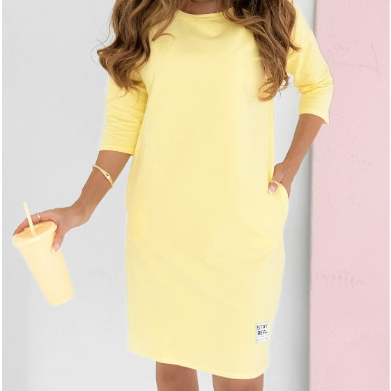 Mira | Kleid für Damen mit 3/4-Ärmeln und Taschen und Rundhalsausschnitt