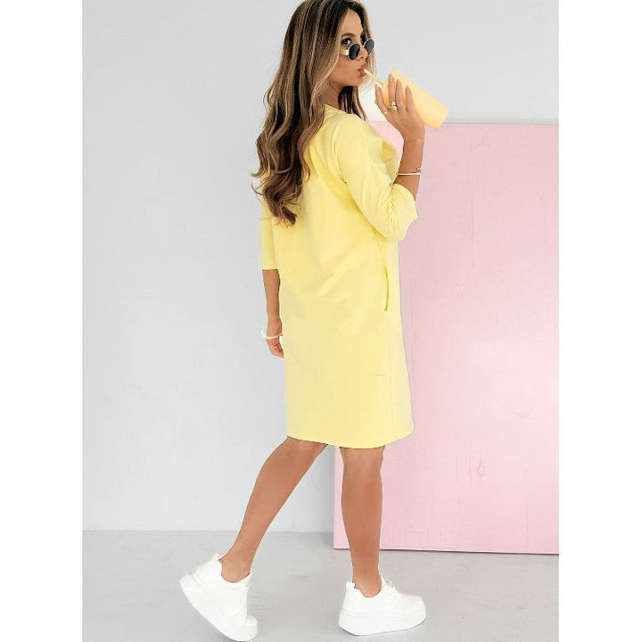 Mira | Kleid für Damen mit 3/4-Ärmeln und Taschen und Rundhalsausschnitt