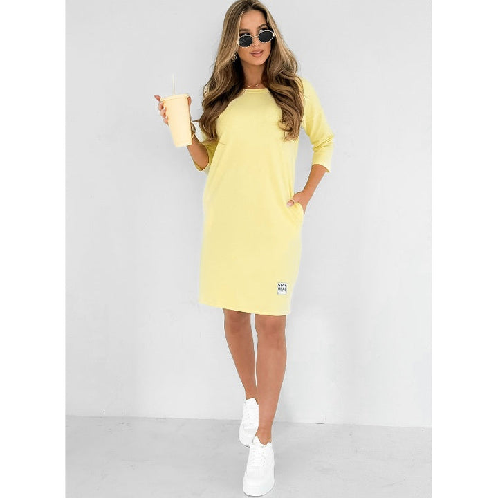 Mira | Kleid für Damen mit 3/4-Ärmeln und Taschen und Rundhalsausschnitt