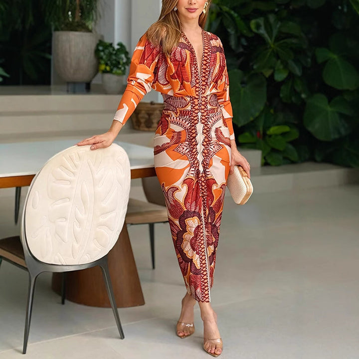Blysse Chic V-Ausschnitt Maxikleid für Damen mit langen Ärmeln