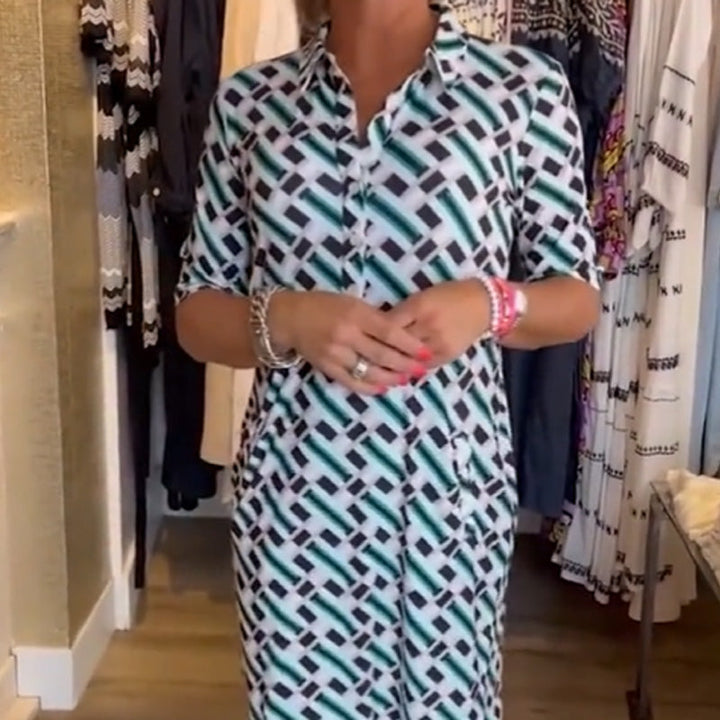 Pamela | Hemdblusenkleid für Damen mit geometrischem Muster