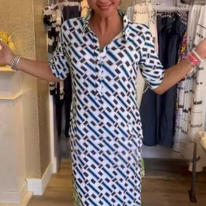Pamela | Hemdblusenkleid für Damen mit geometrischem Muster