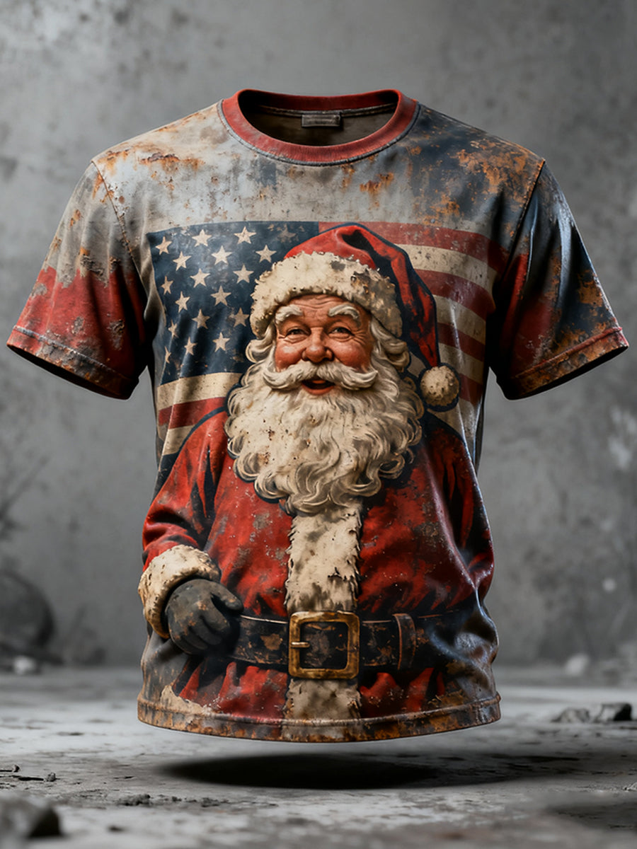 Herren Weihnachtsdruck Freizeit T-Shirt mit Rundhalsausschnitt und kurzen Ärmeln