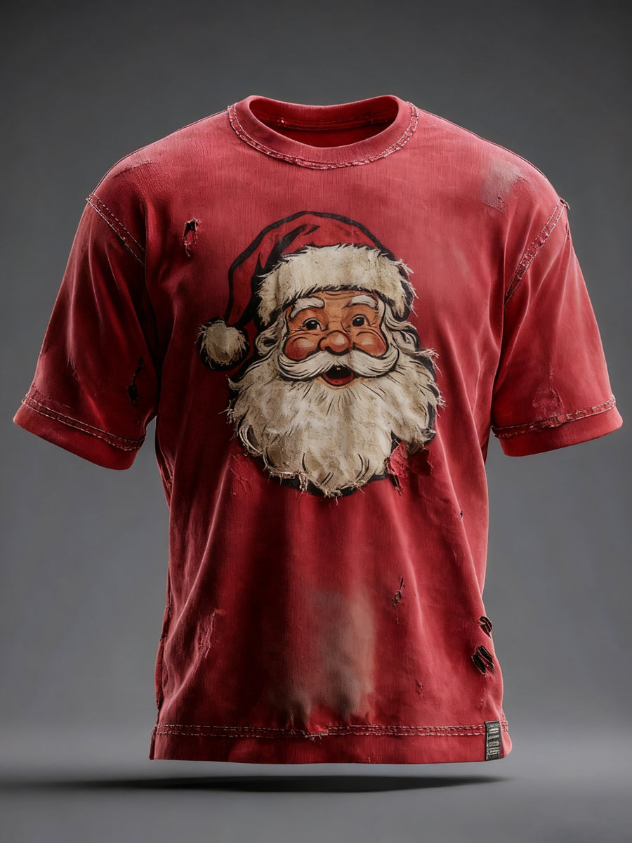 Herren Weihnachtsdruck Freizeit T-Shirt mit Rundhalsausschnitt und kurzen Ärmeln