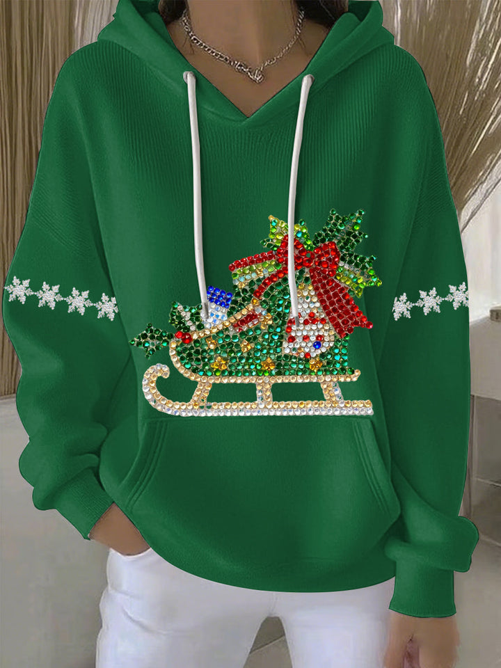 Damen Weihnachtsdruck Freizeit Hoodie mit Kapuze und langen Ärmeln